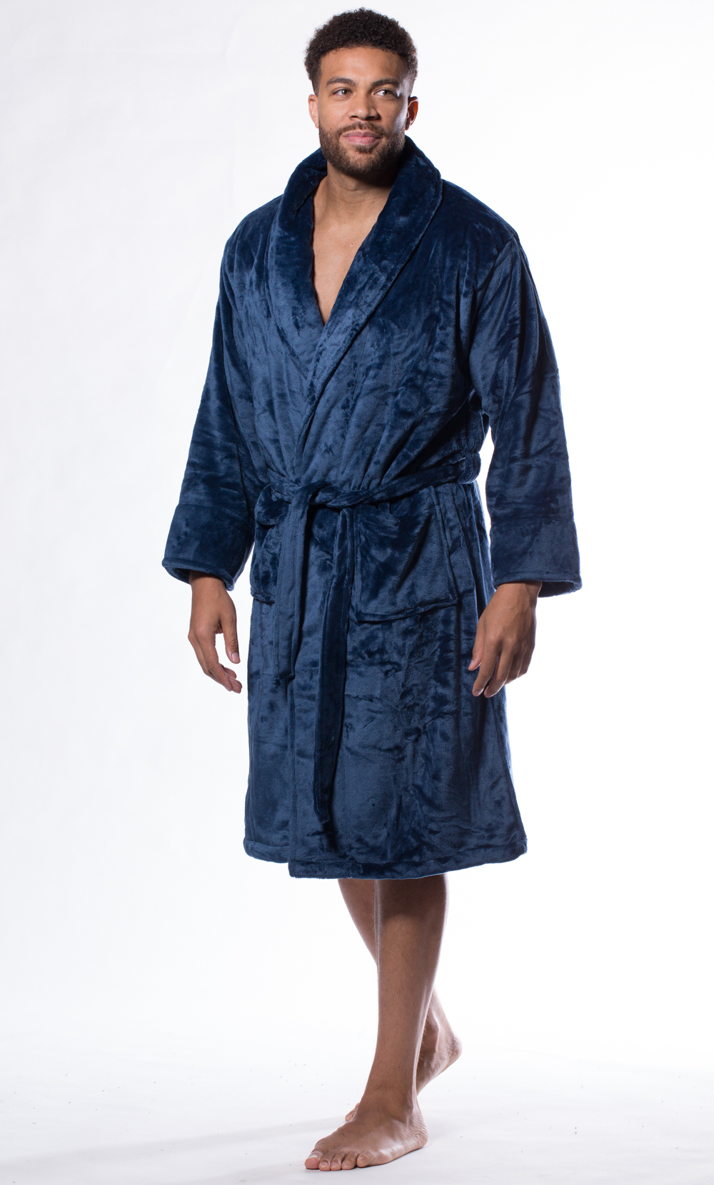 Navy Blue Super Soft Tahoe Microfleece Shawl Collar Robe-Robemart.com