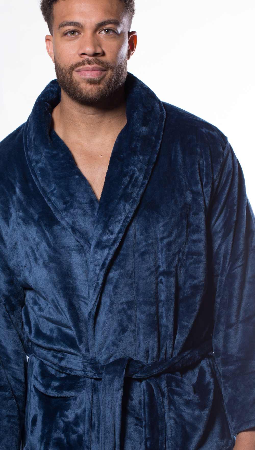 Navy Blue Super Soft Tahoe Microfleece Shawl Collar Robe-Robemart.com
