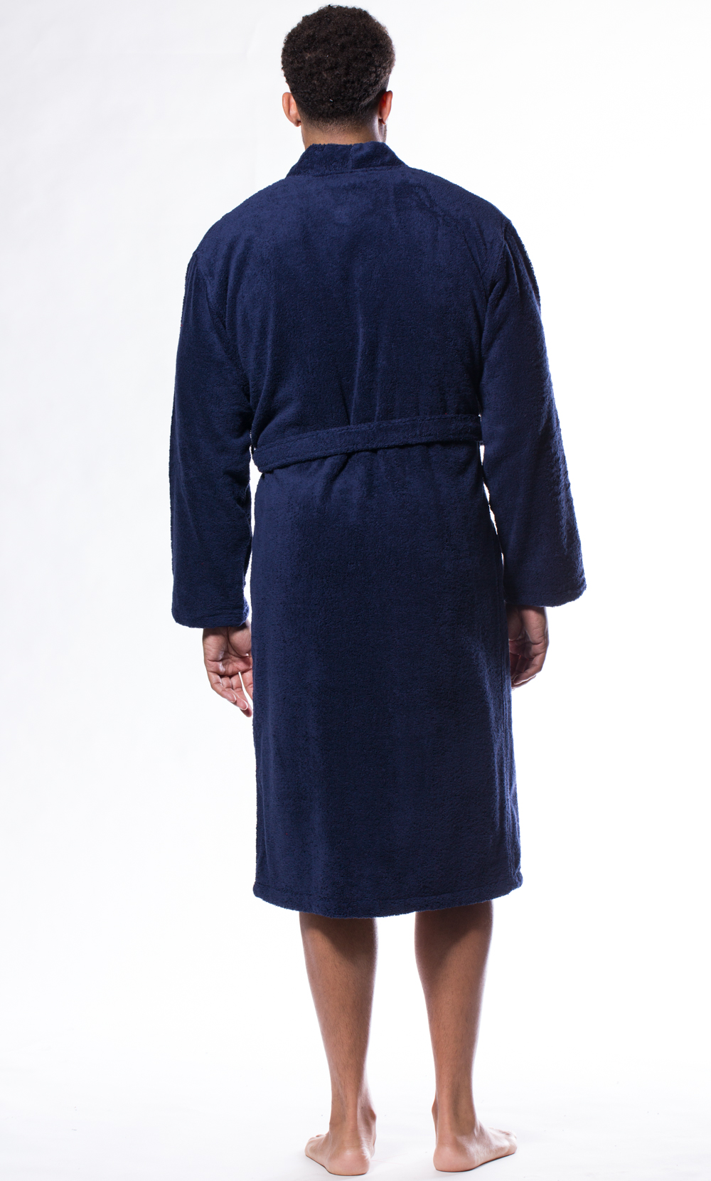 100% Turkish Cotton Navy Blue Terry Kimono Bathrobe-Robemart.com