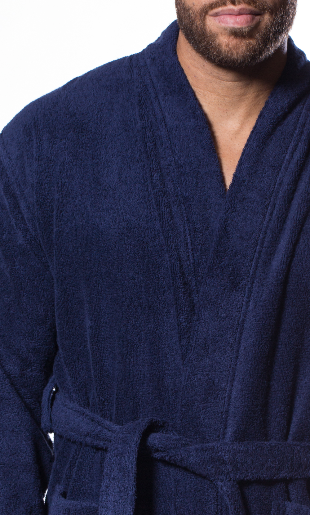 100% Turkish Cotton Navy Blue Terry Kimono Bathrobe-Robemart.com