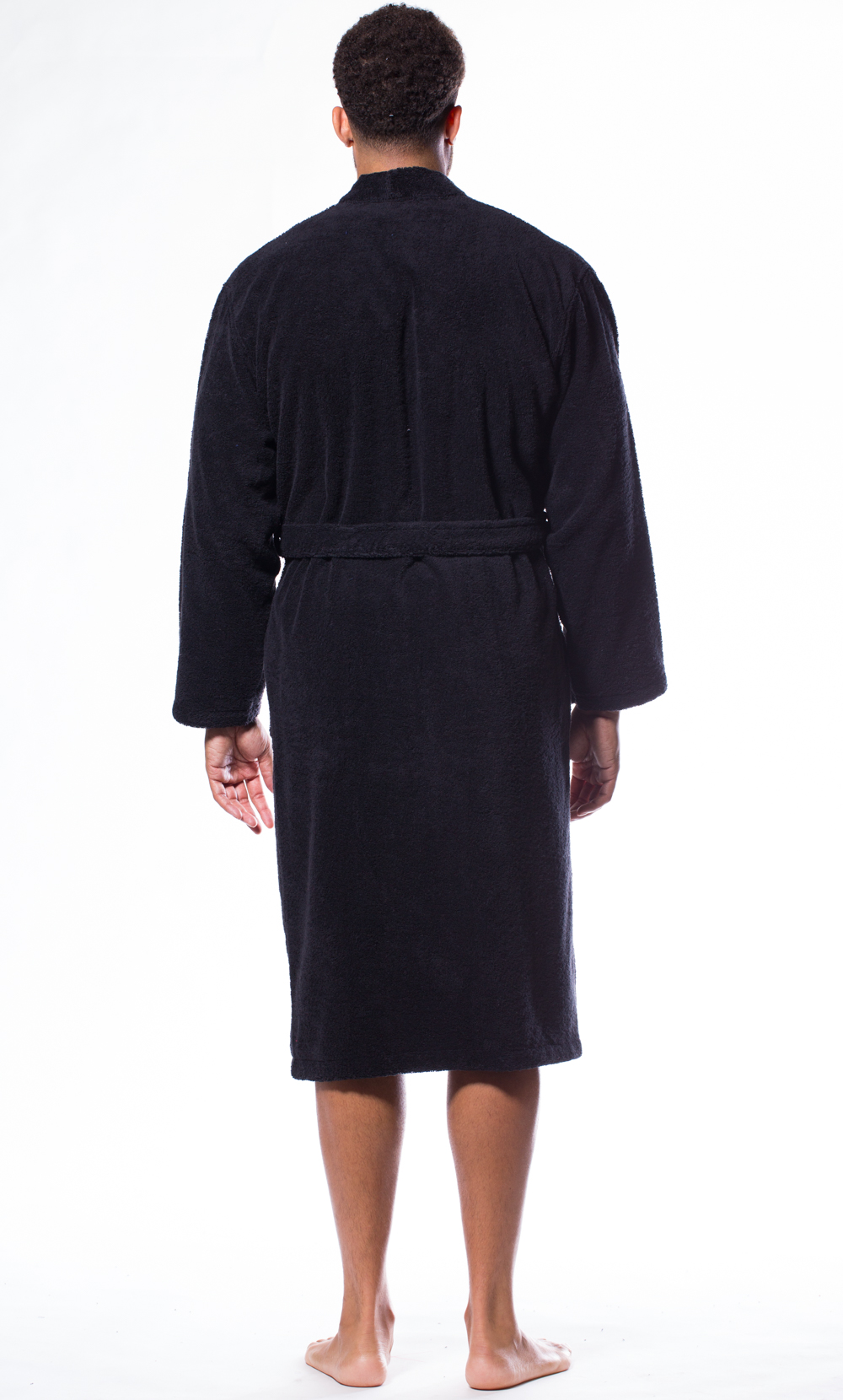 100% Turkish Cotton Black Terry Kimono Bathrobe-Robemart.com