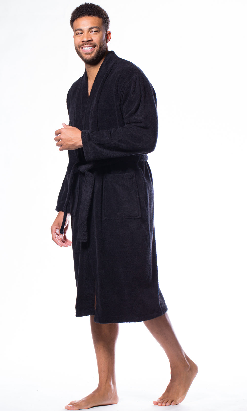 100% Turkish Cotton Black Terry Kimono Bathrobe-Robemart.com