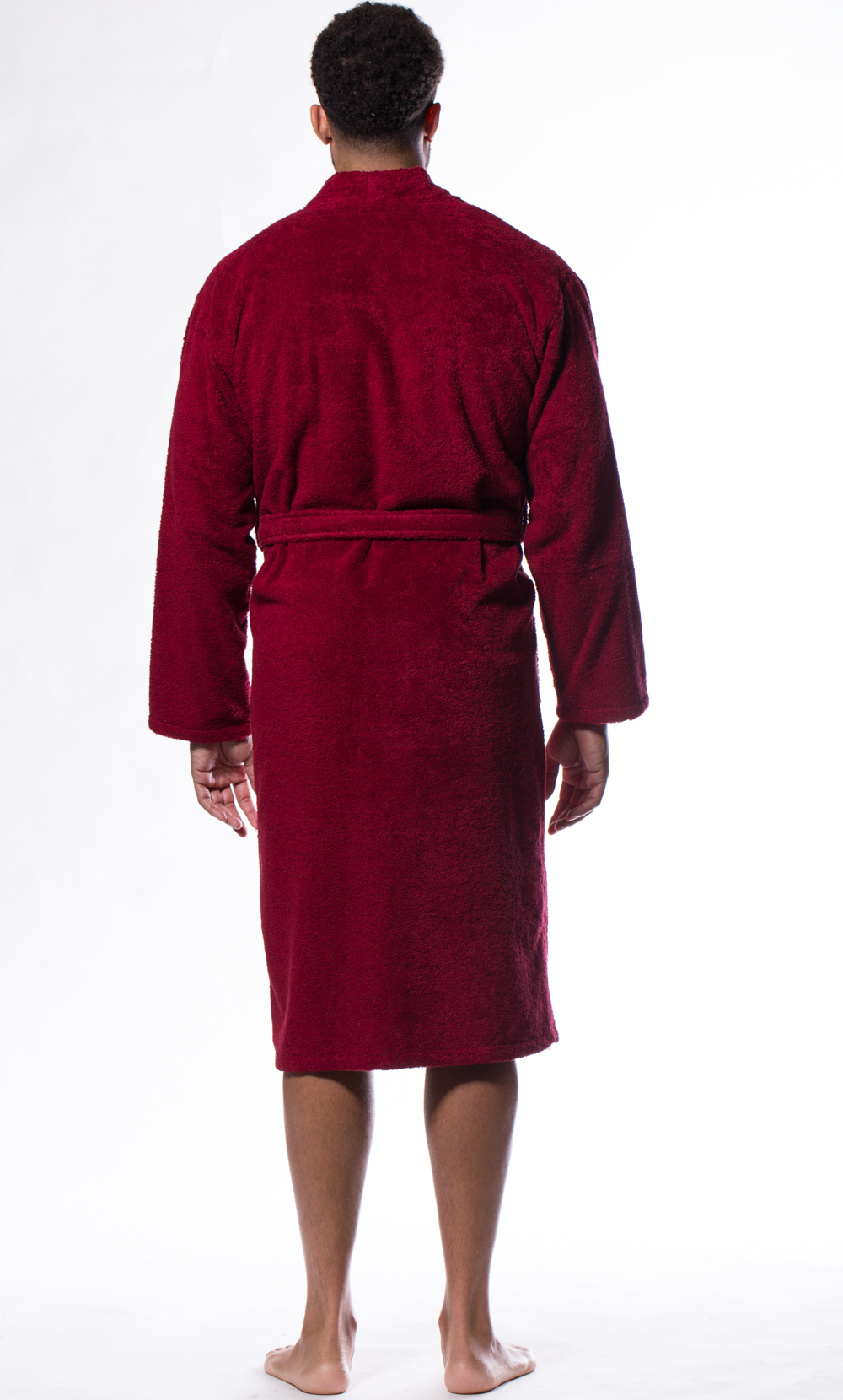 100% Turkish Cotton Wine Red Terry Kimono Bathrobe-Robemart.com