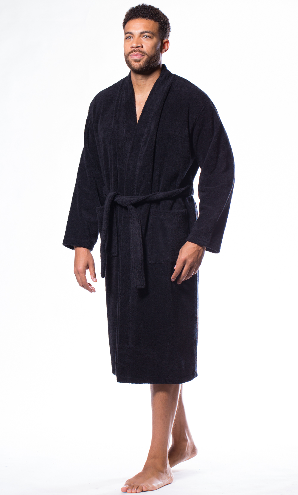 100% Turkish Cotton Black Terry Kimono Bathrobe-Robemart.com