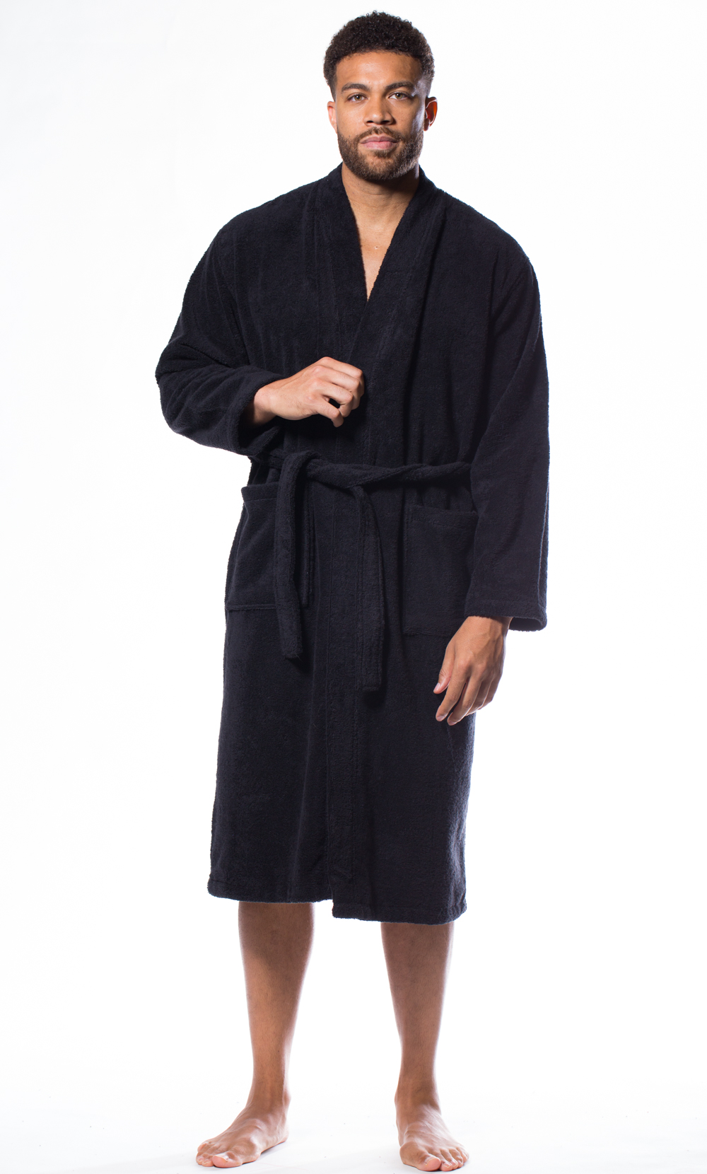 100% Turkish Cotton Black Terry Kimono Bathrobe-Robemart.com