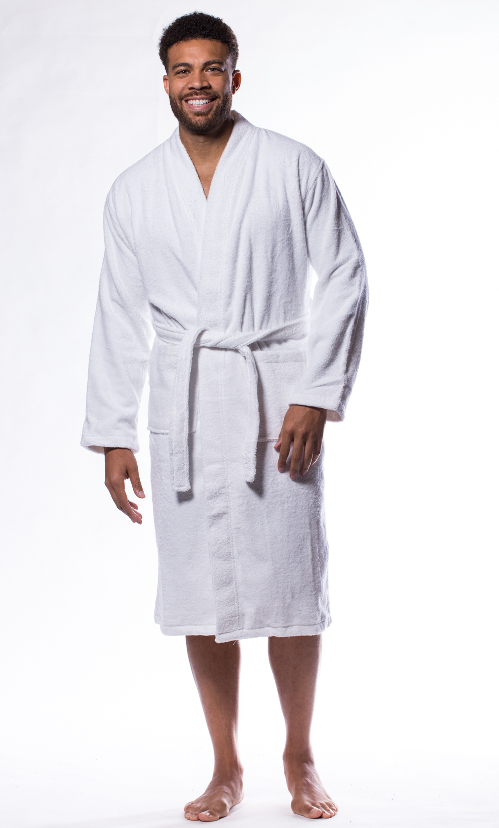 100% Turkish Cotton White Terry Kimono Bathrobe-Robemart.com