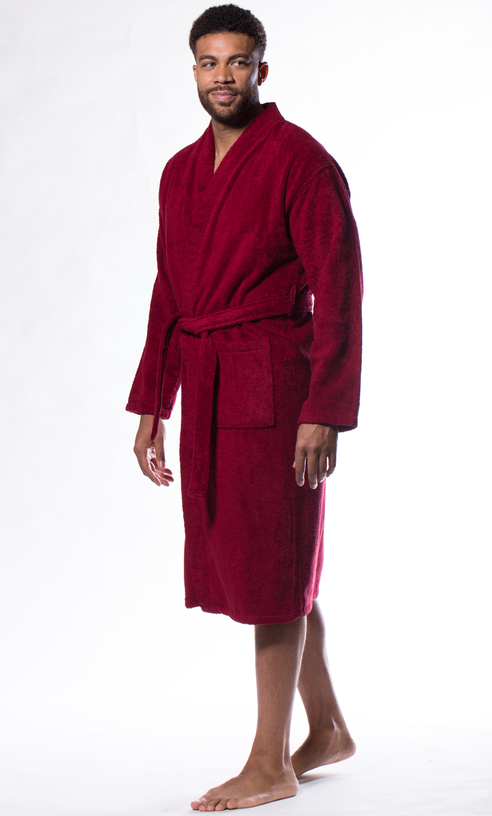 100% Turkish Cotton Wine Red Terry Kimono Bathrobe-Robemart.com