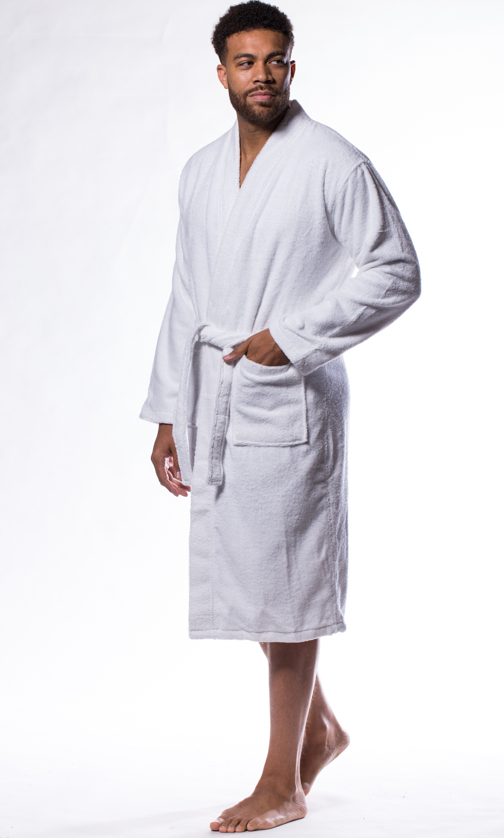 100% Turkish Cotton White Terry Kimono Bathrobe-Robemart.com