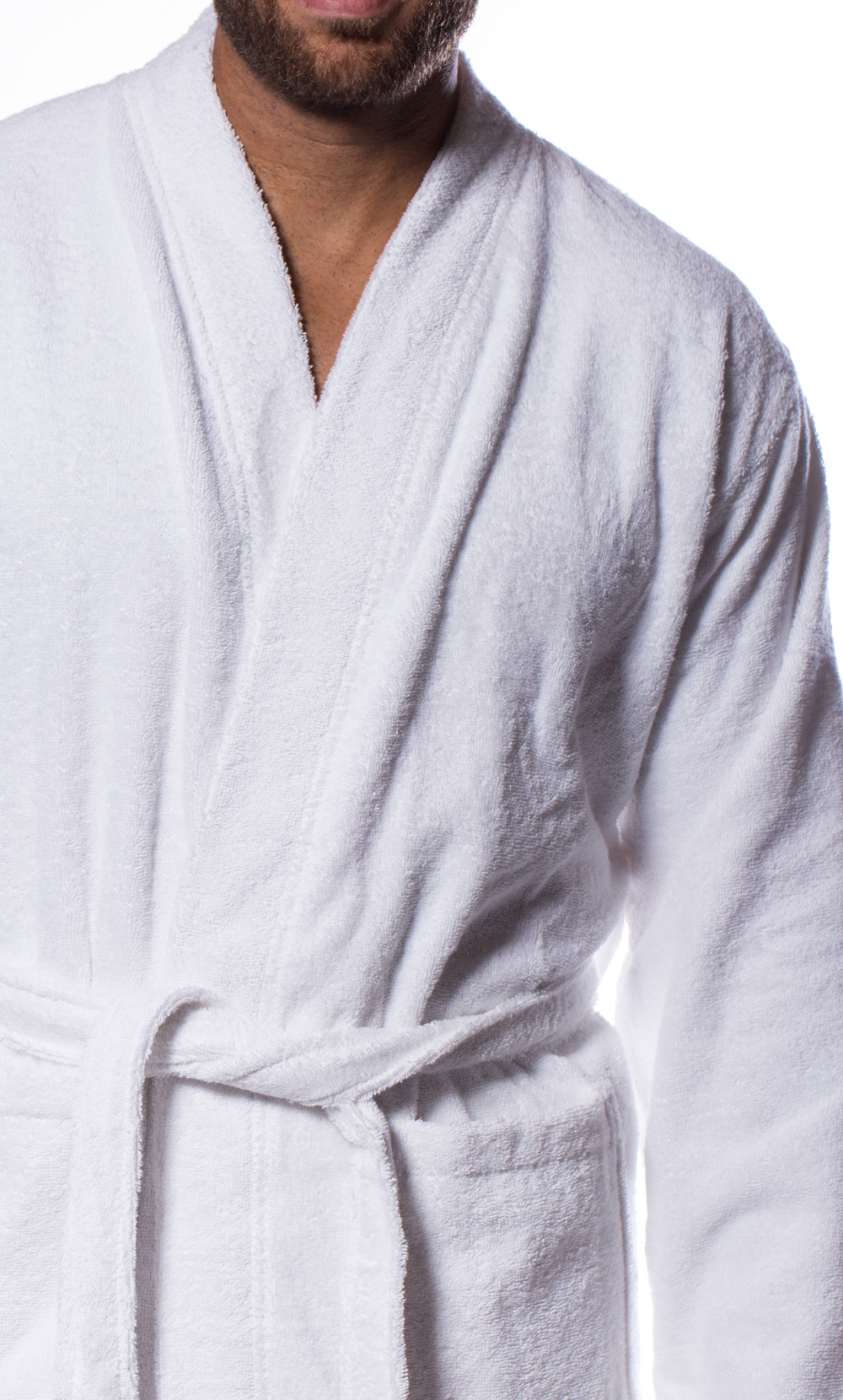 100% Turkish Cotton White Terry Kimono Bathrobe-Robemart.com