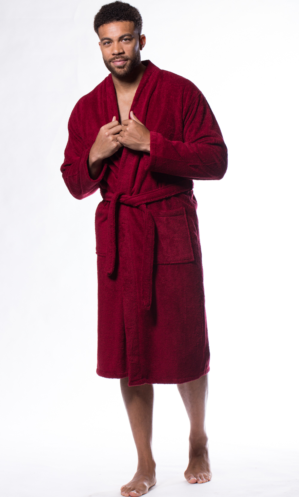 100% Turkish Cotton Wine Red Terry Kimono Bathrobe-Robemart.com