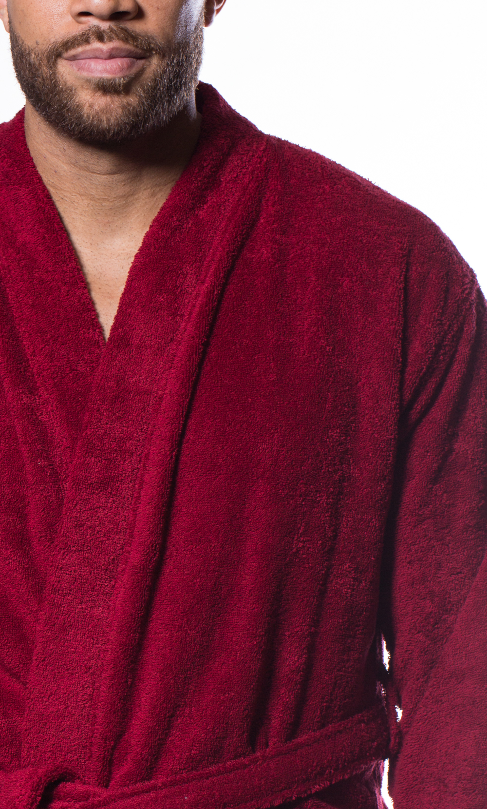 100% Turkish Cotton Wine Red Terry Kimono Bathrobe-Robemart.com