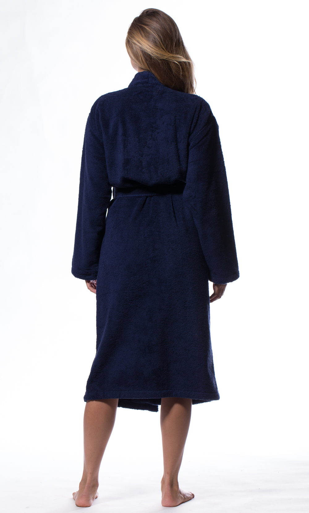 100% Turkish Cotton Navy Blue Terry Kimono Bathrobe-Robemart.com