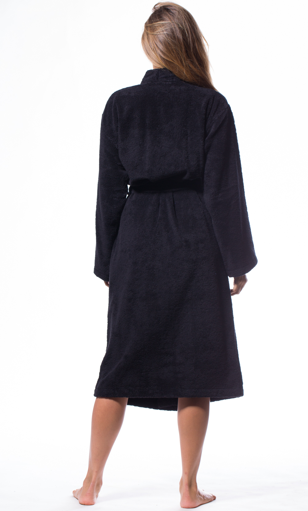 100% Turkish Cotton Black Terry Kimono Bathrobe-Robemart.com