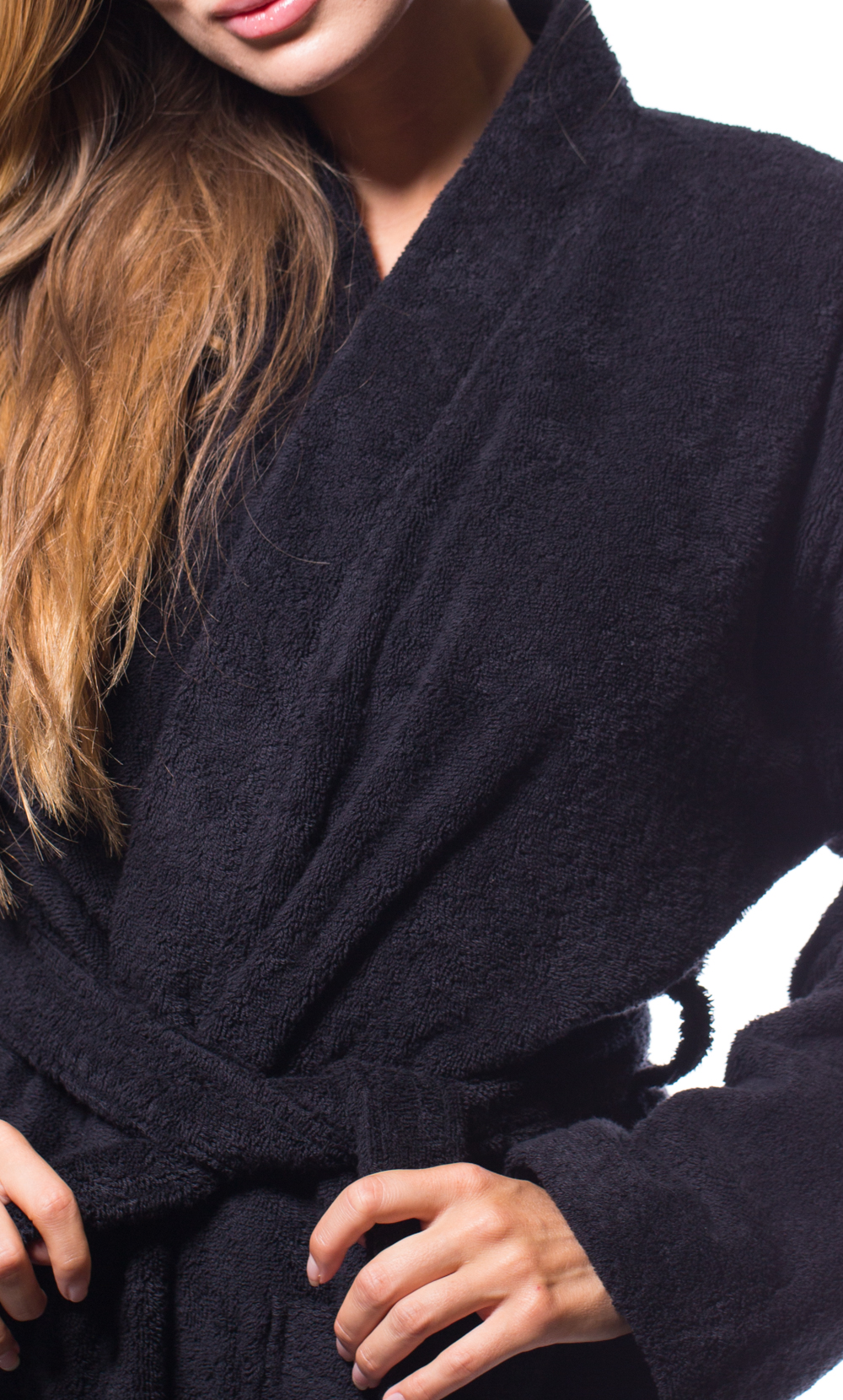 100% Turkish Cotton Black Terry Kimono Bathrobe-Robemart.com