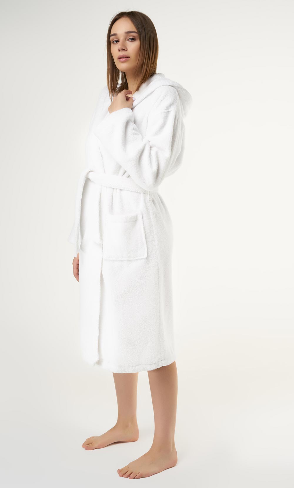 100% Turkish Cotton White Heavy Weight Hooded Terry Bathrobe-Robemart.com