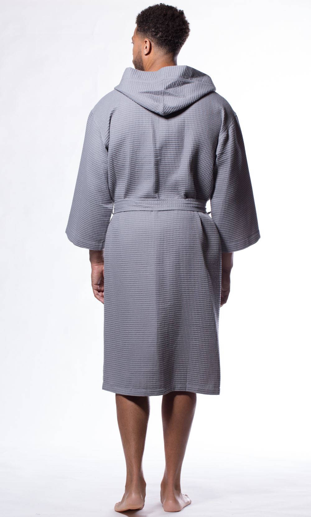 Waffle Hooded Long Robe Square Pattern Gray-Robemart.com