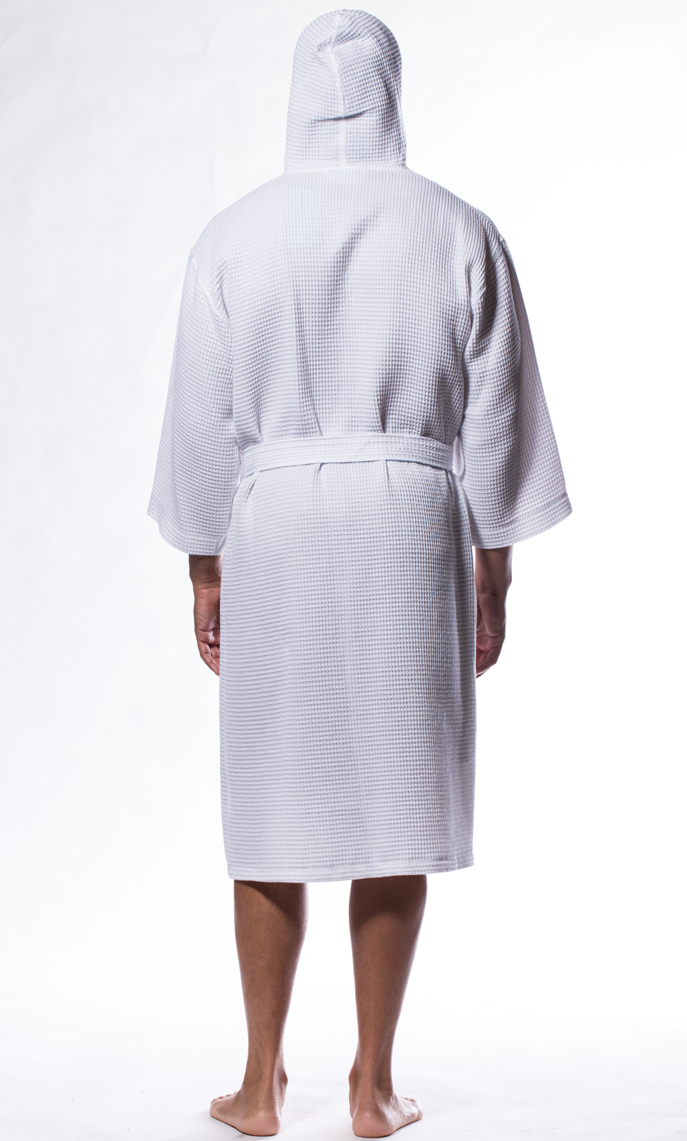 Waffle Hooded Long Robe Square Pattern White-Robemart.com