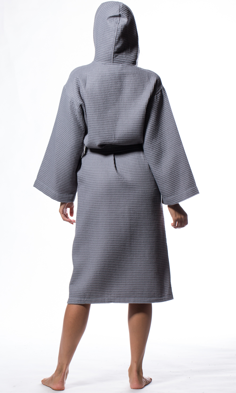 Waffle Hooded Long Robe Square Pattern Gray-Robemart.com