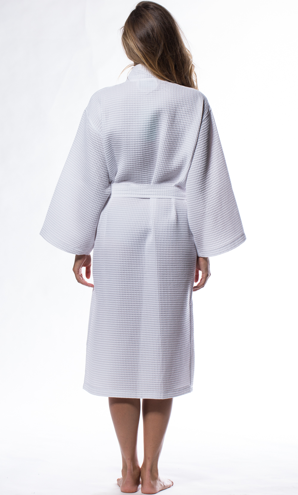 Waffle Kimono White Long Robe Square Pattern-Robemart.com