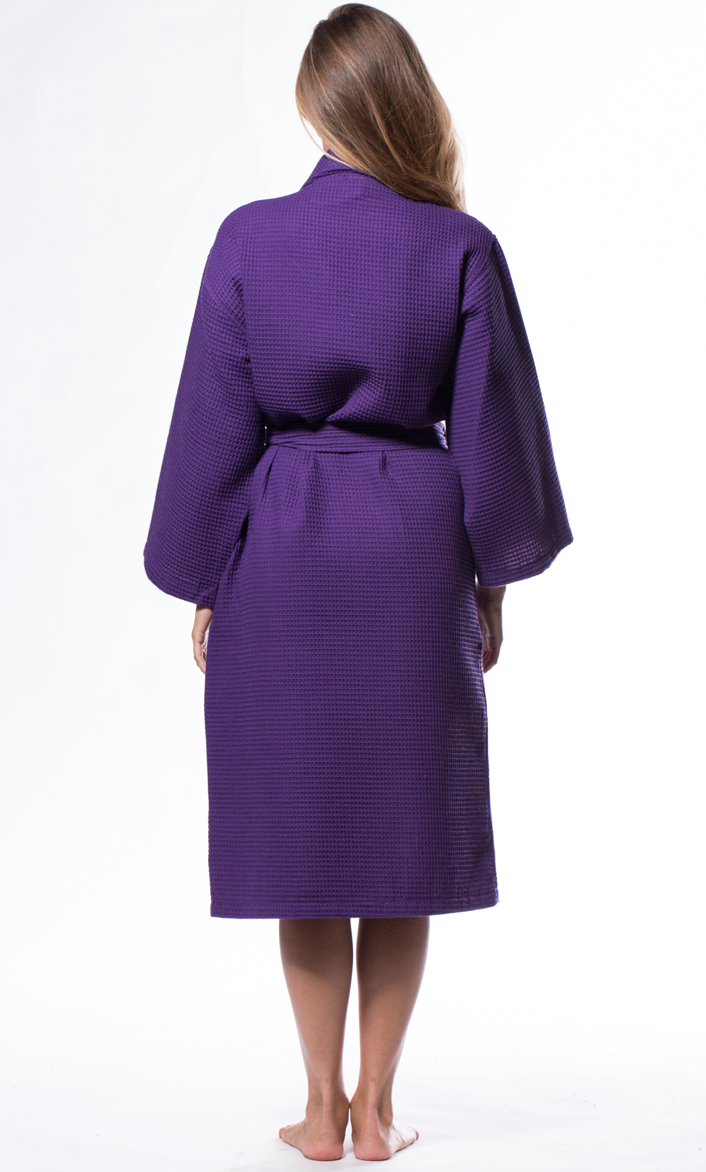Waffle Kimono Purple Long Robe Square Pattern-Robemart.com