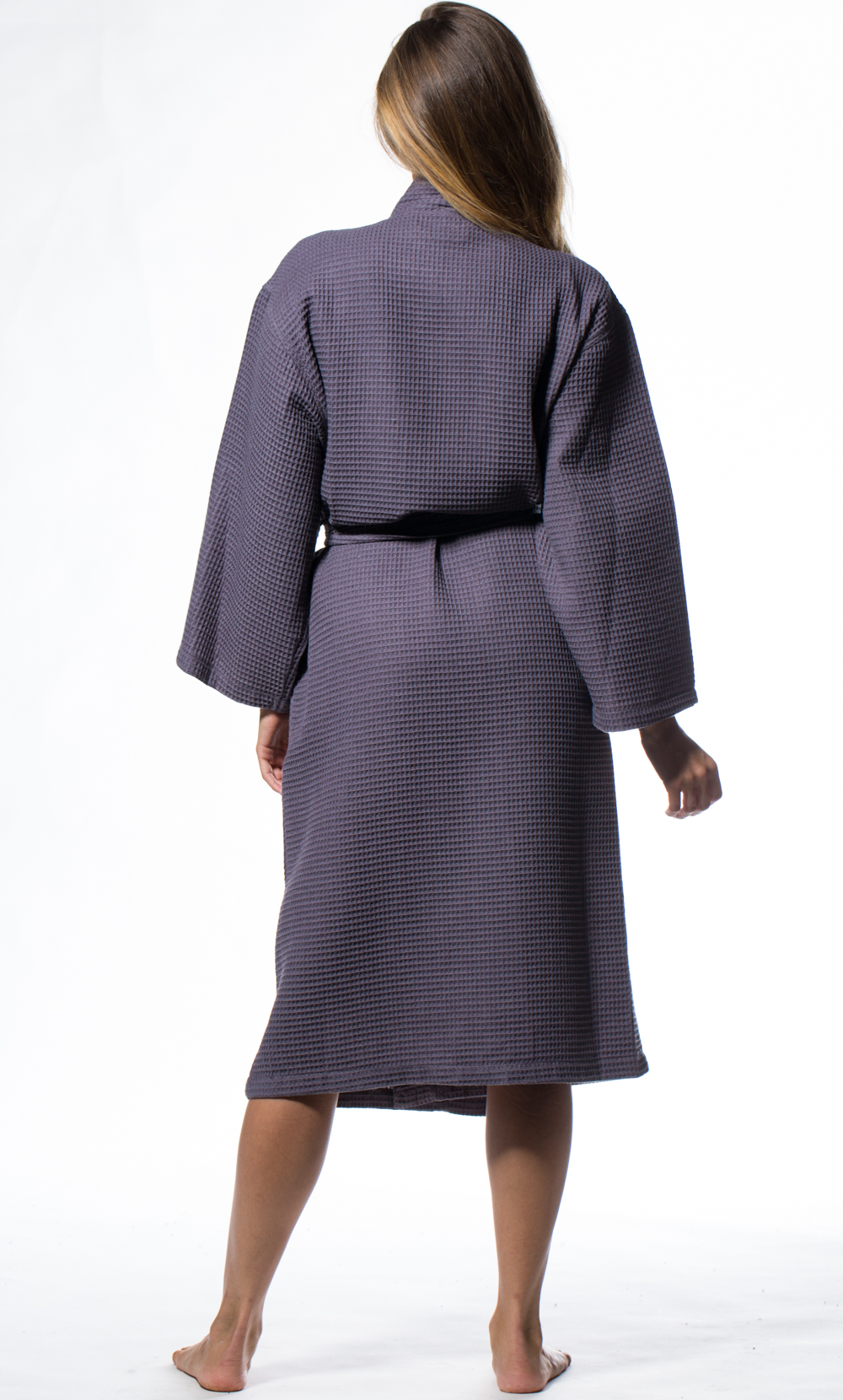 Waffle Kimono Charcoal Long Robe Square Pattern-Robemart.com