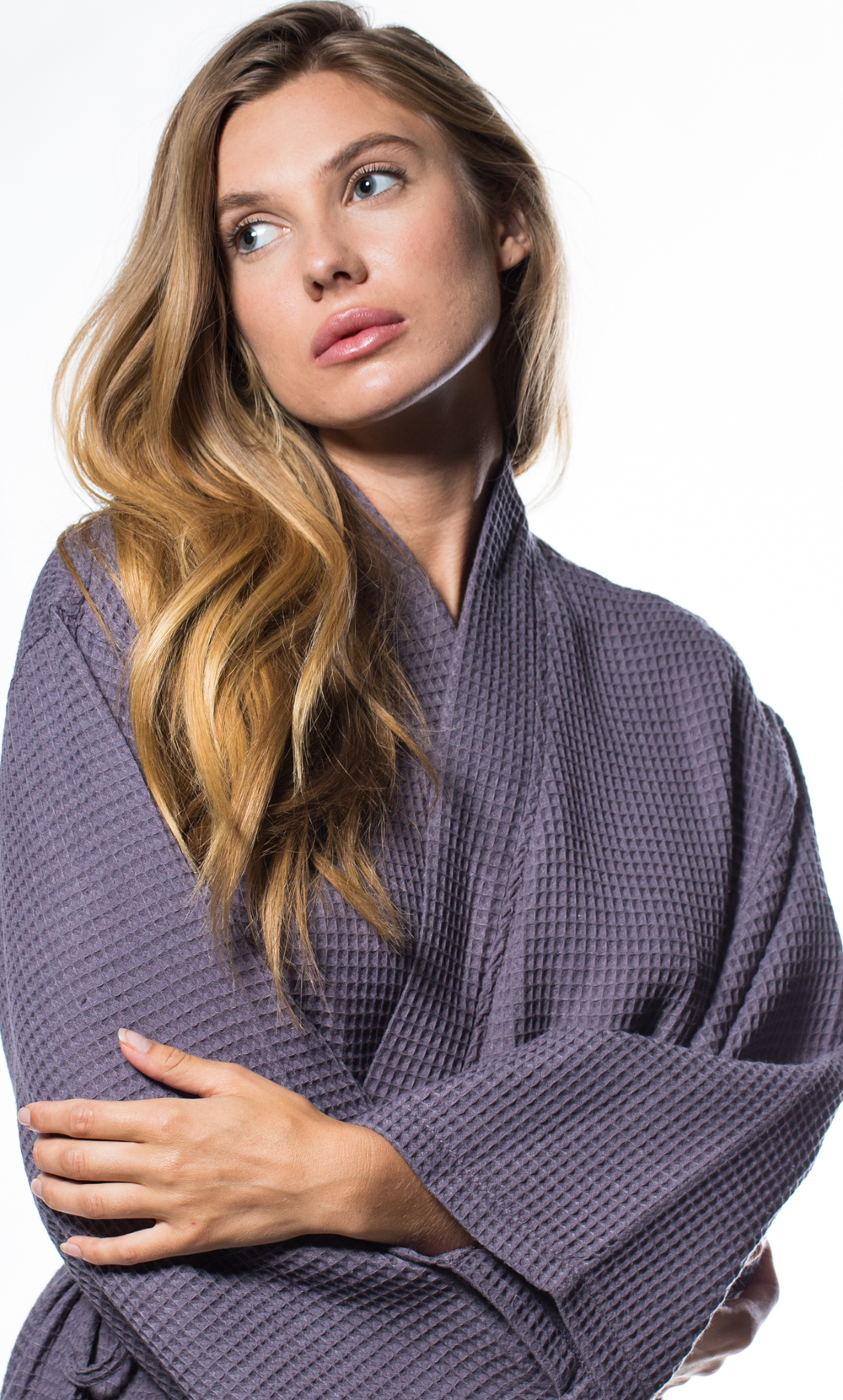 Waffle Kimono Charcoal Long Robe Square Pattern-Robemart.com