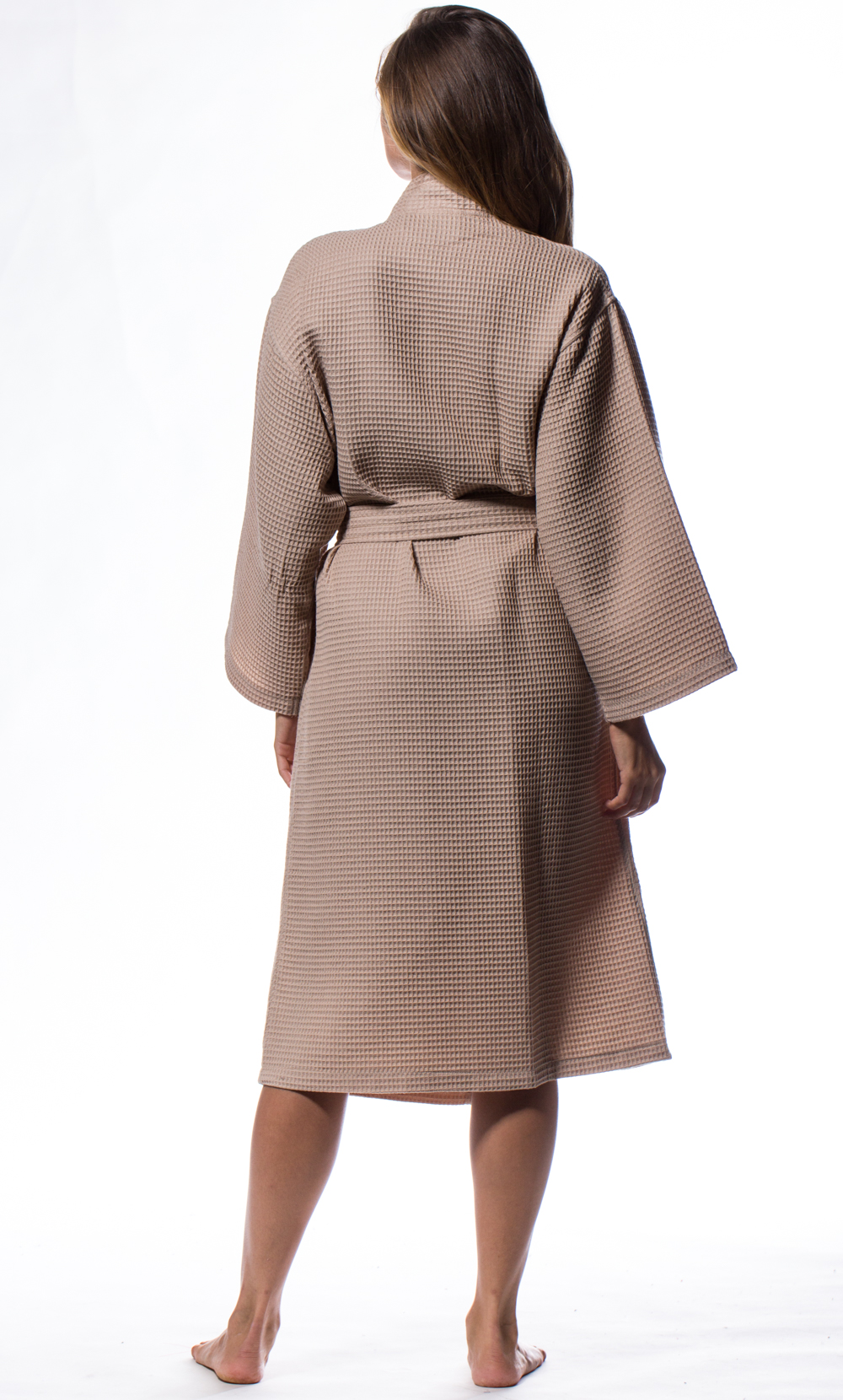 Waffle Kimono Taupe Long Robe Square Pattern-Robemart.com