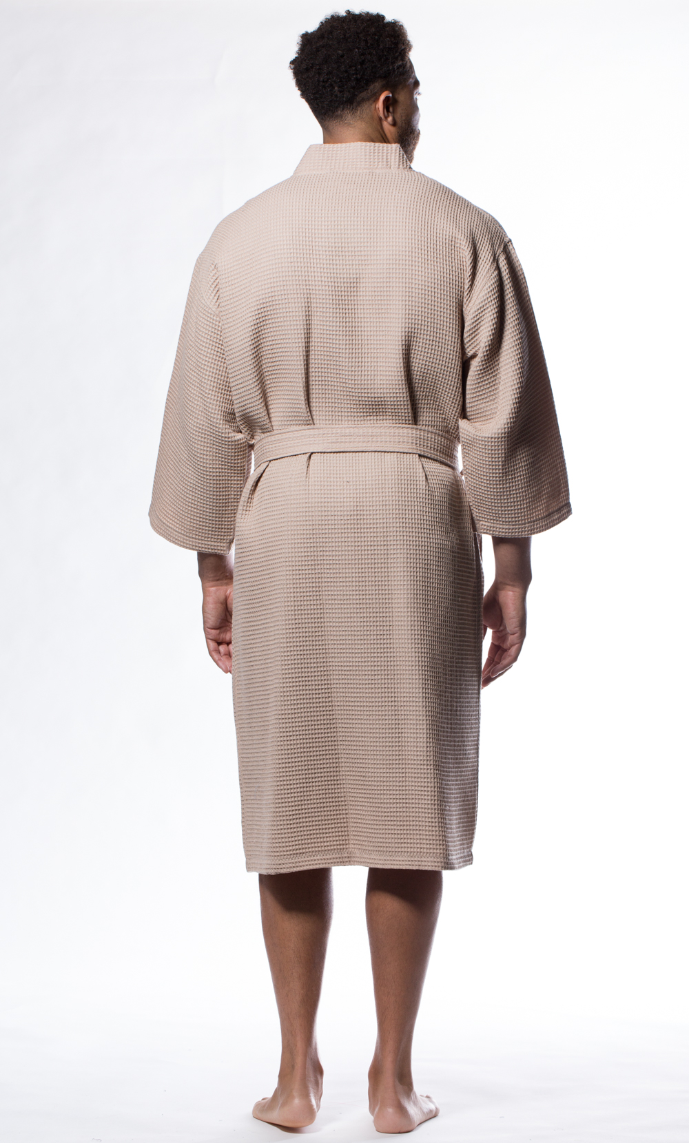 Waffle Kimono Taupe Long Robe Square Pattern-Robemart.com