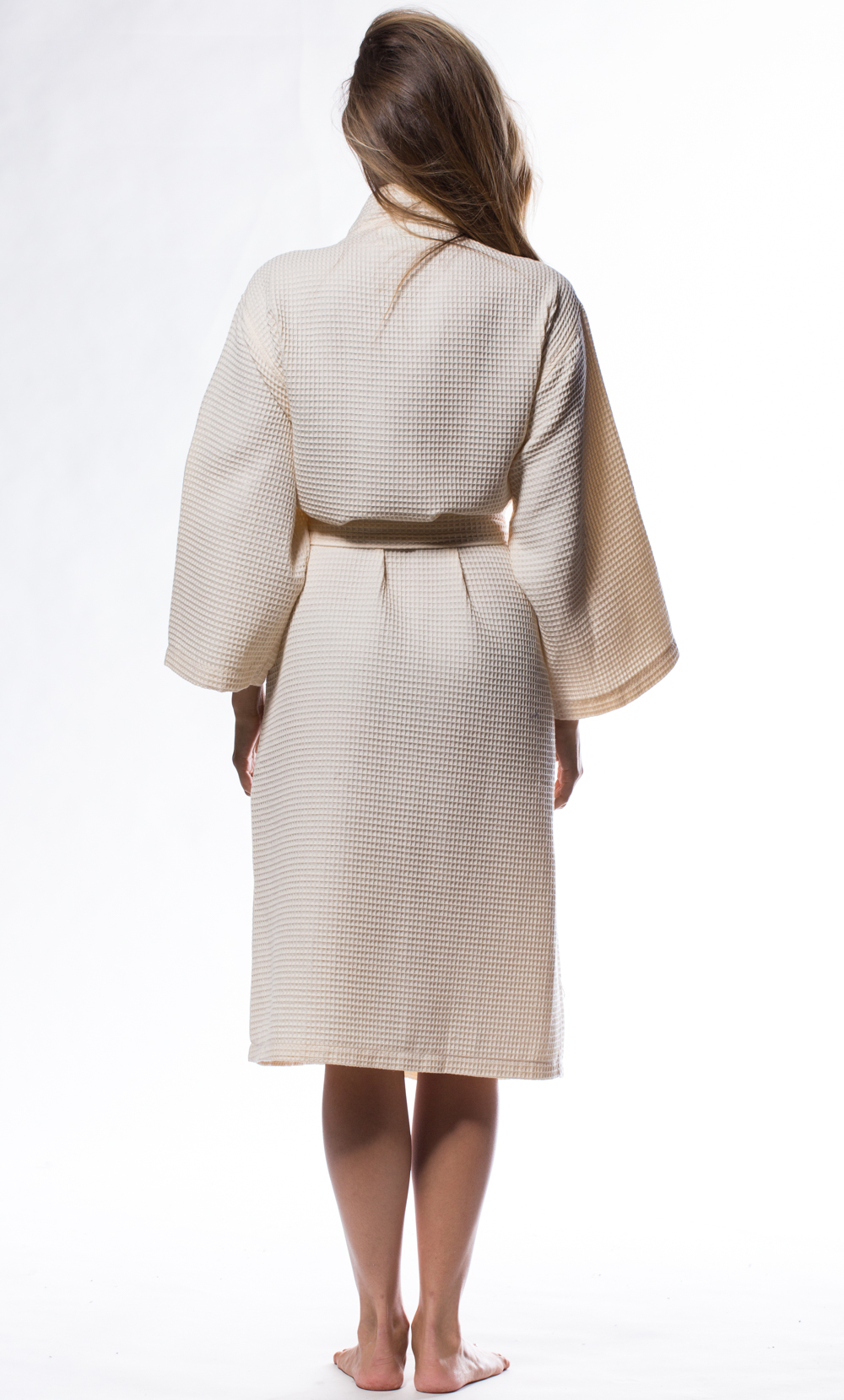 Waffle Kimono Beige Long Robe Square Pattern-Robemart.com
