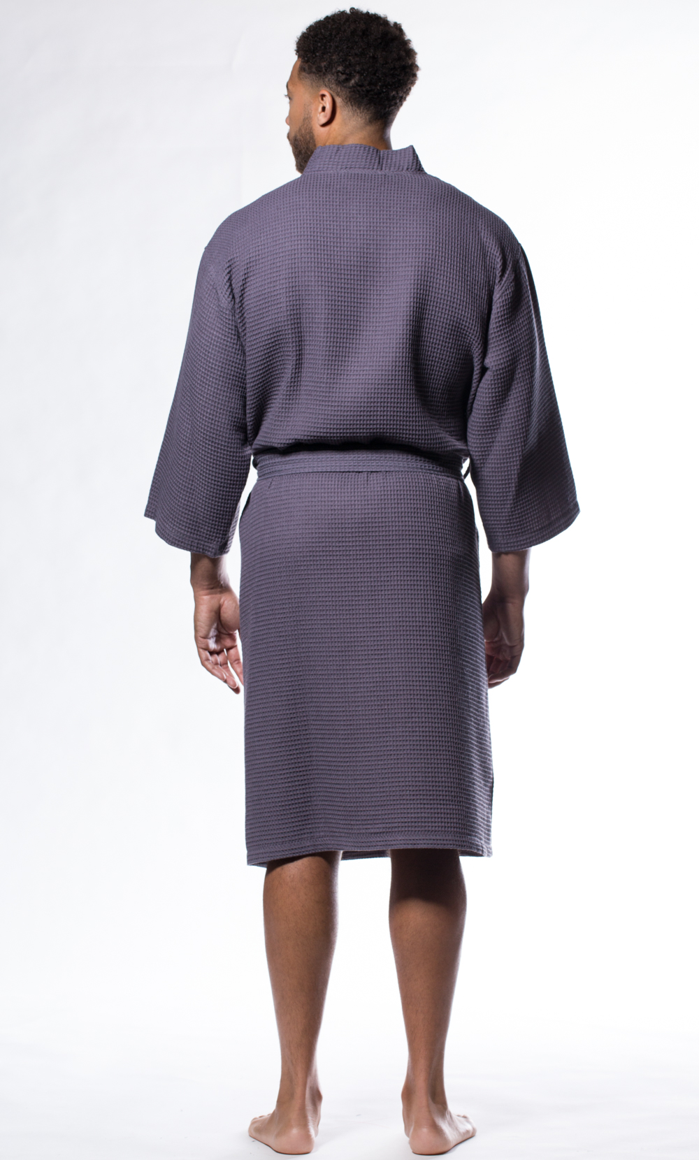 Waffle Kimono Charcoal Long Robe Square Pattern-Robemart.com