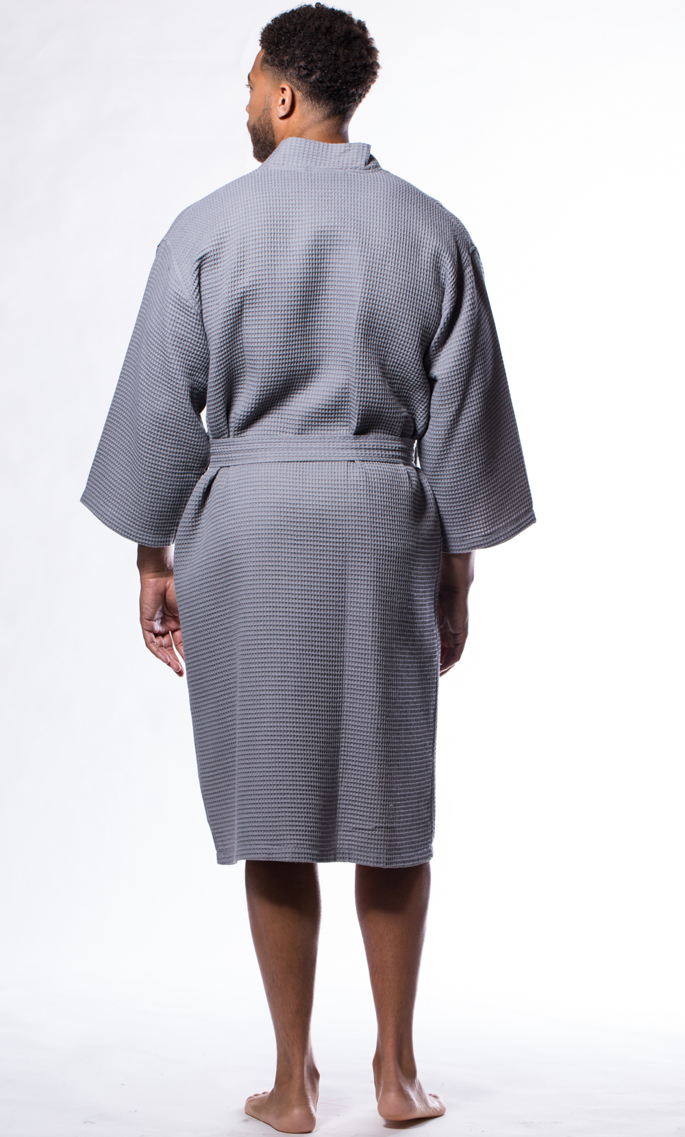 Waffle Kimono Gray Long Robe Square Pattern-Robemart.com