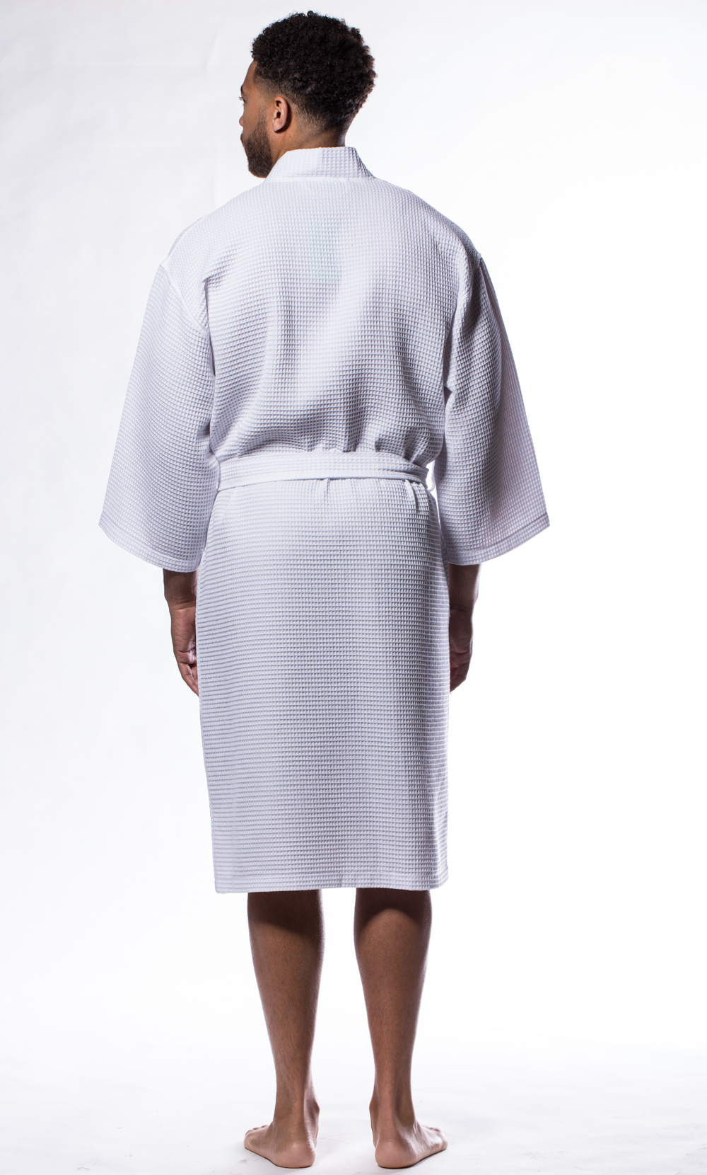 Waffle Kimono White Long Robe Square Pattern-Robemart.com