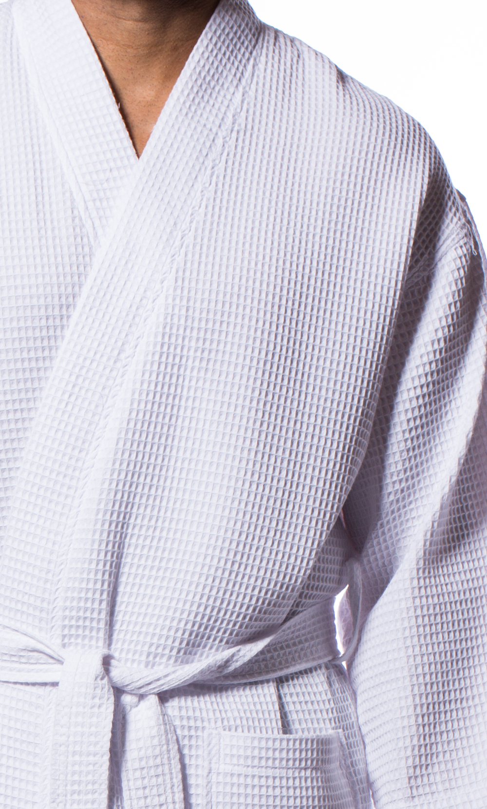 Waffle Kimono White Long Robe Square Pattern-Robemart.com