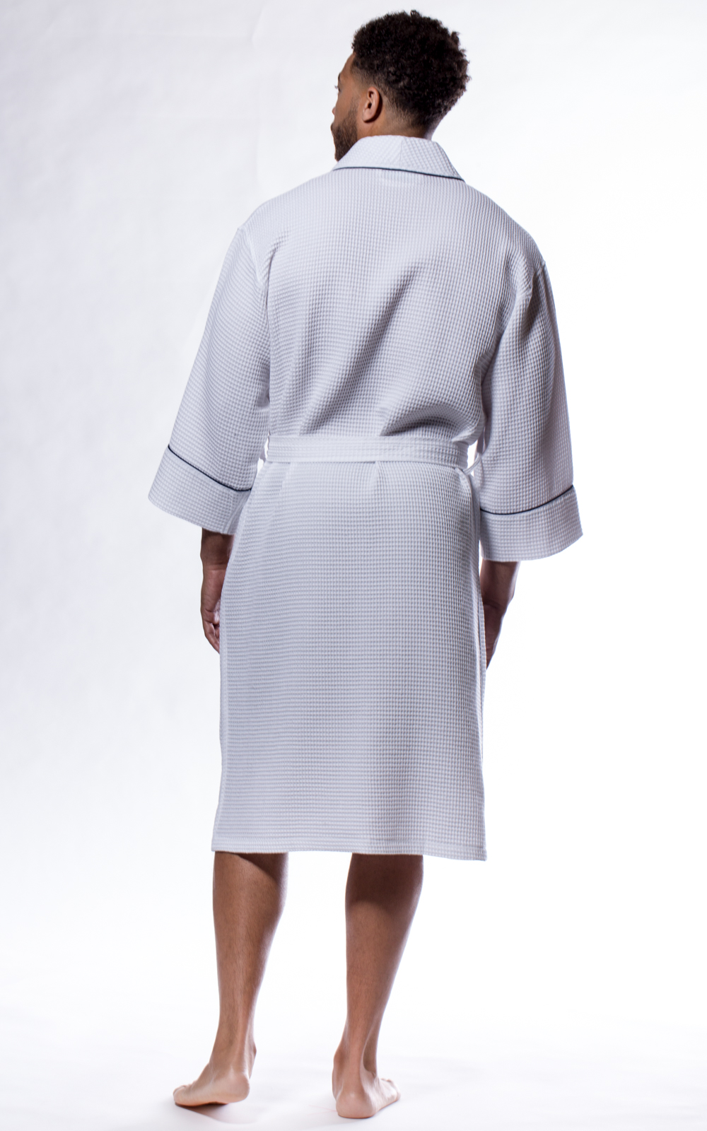 Waffle Shawl Long Robe Square Pattern White-Robemart.com