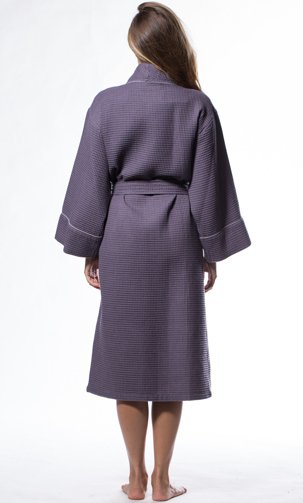 Waffle Shawl Long Robe Square Pattern Charcoal Gray-Robemart.com