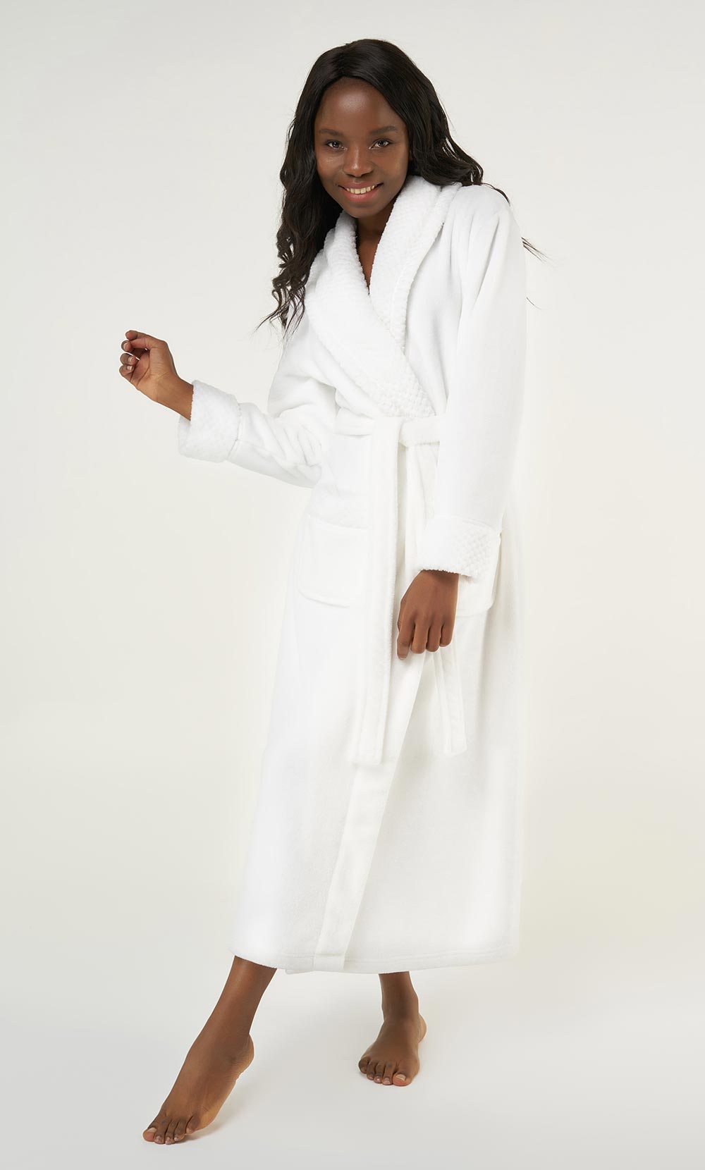 White Plush Soft Warm Fleece Womens Robe-Robemart.com