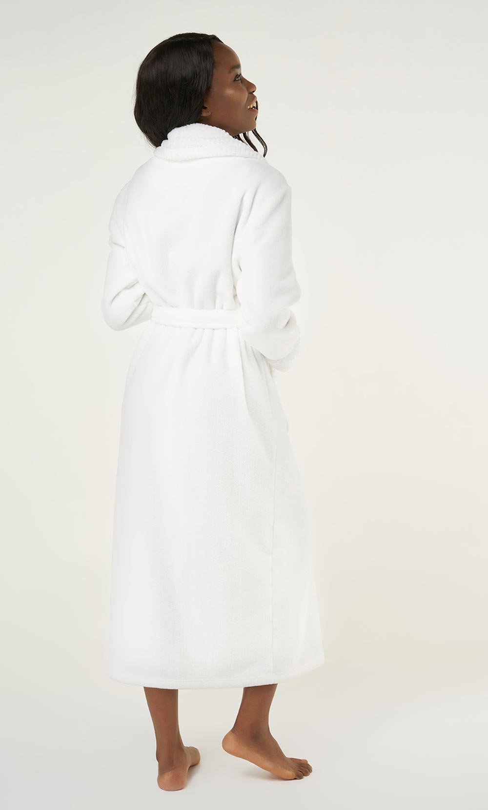 White Plush Soft Warm Fleece Womens Robe-Robemart.com