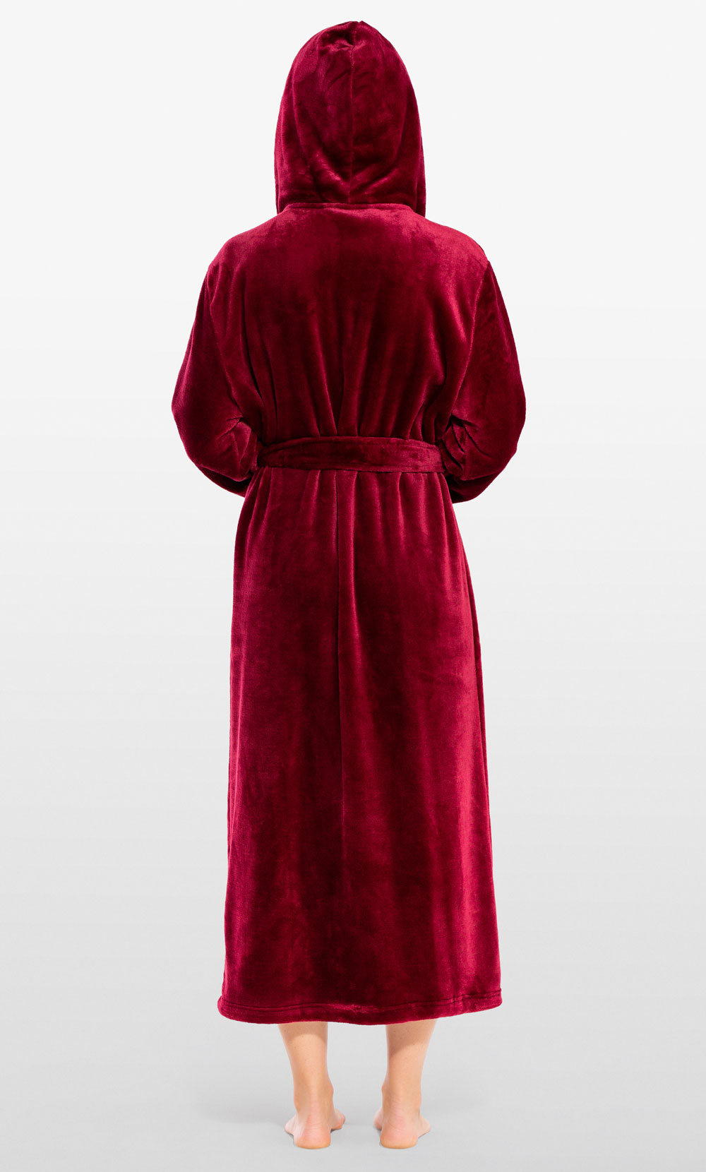 Super Soft Burgundy Plush Hooded Women's Robe-Robemart.com