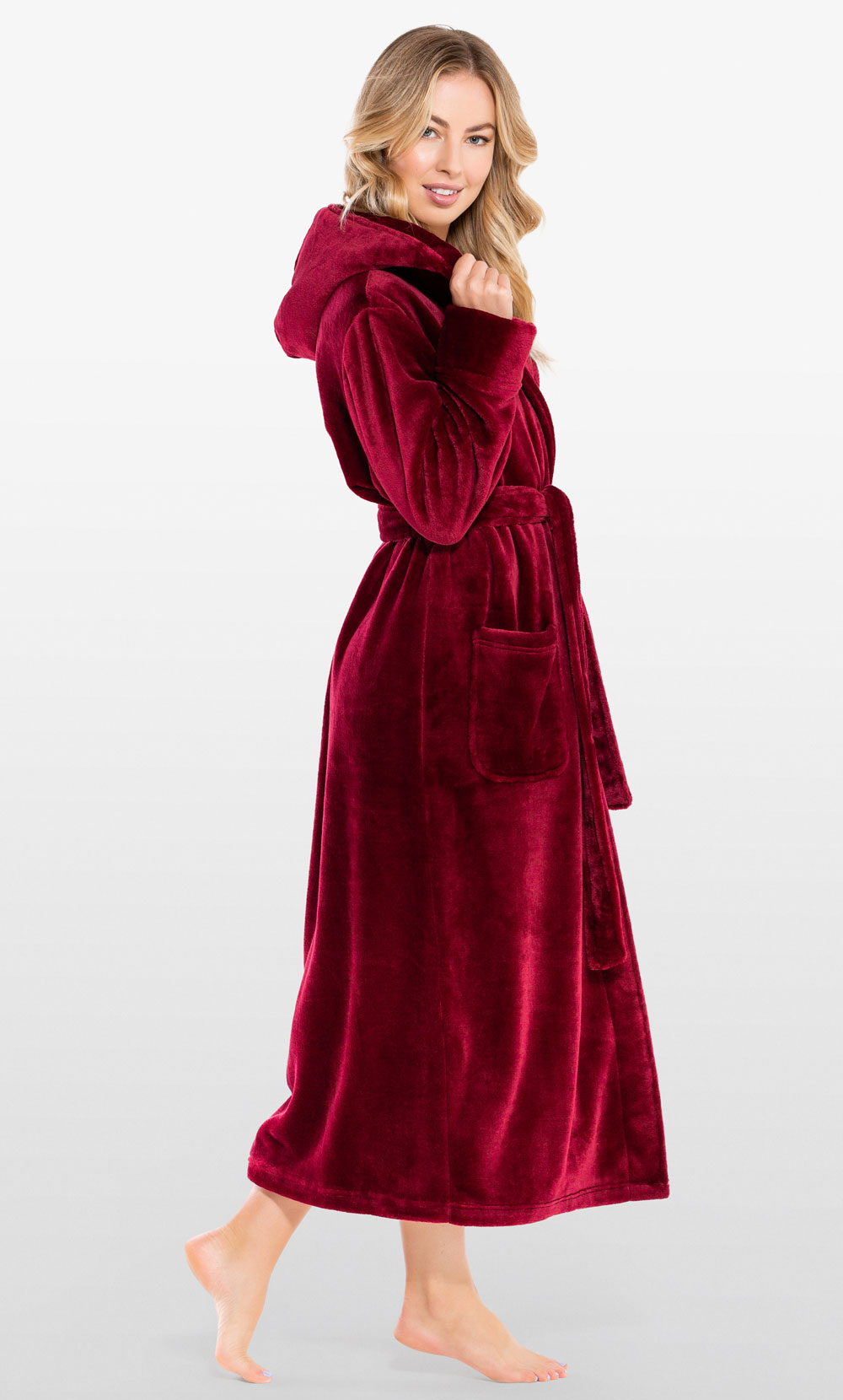 Super Soft Burgundy Plush Hooded Women's Robe-Robemart.com
