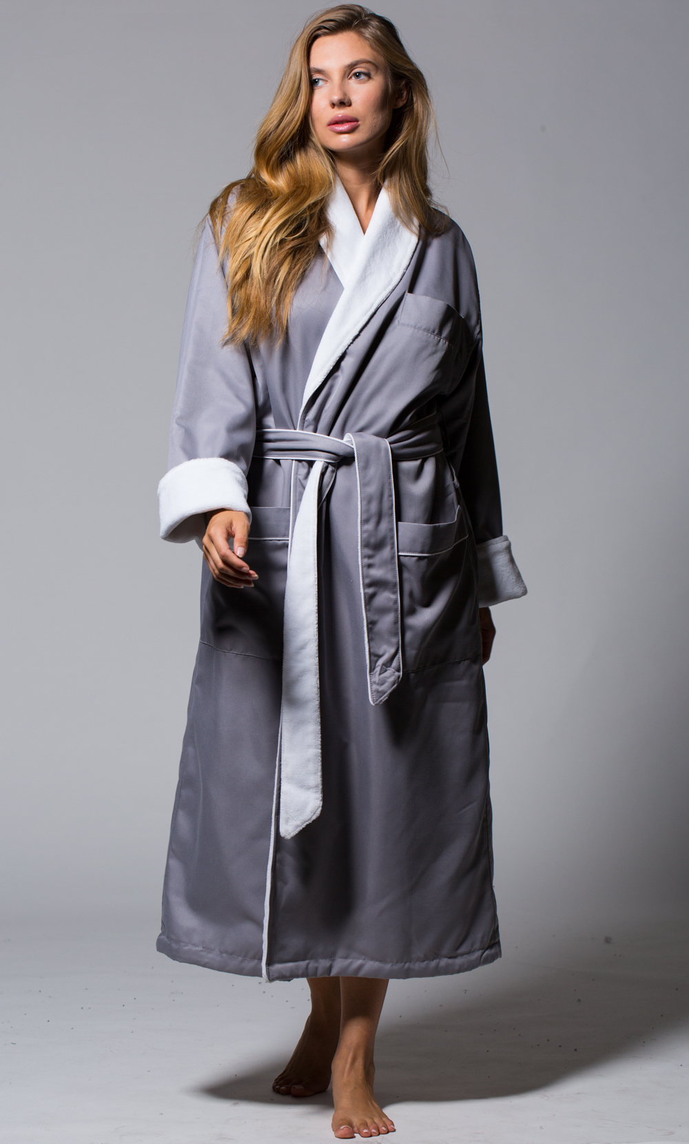 Luxury Microfiber Plush Lined Robe Gray-Robemart.com