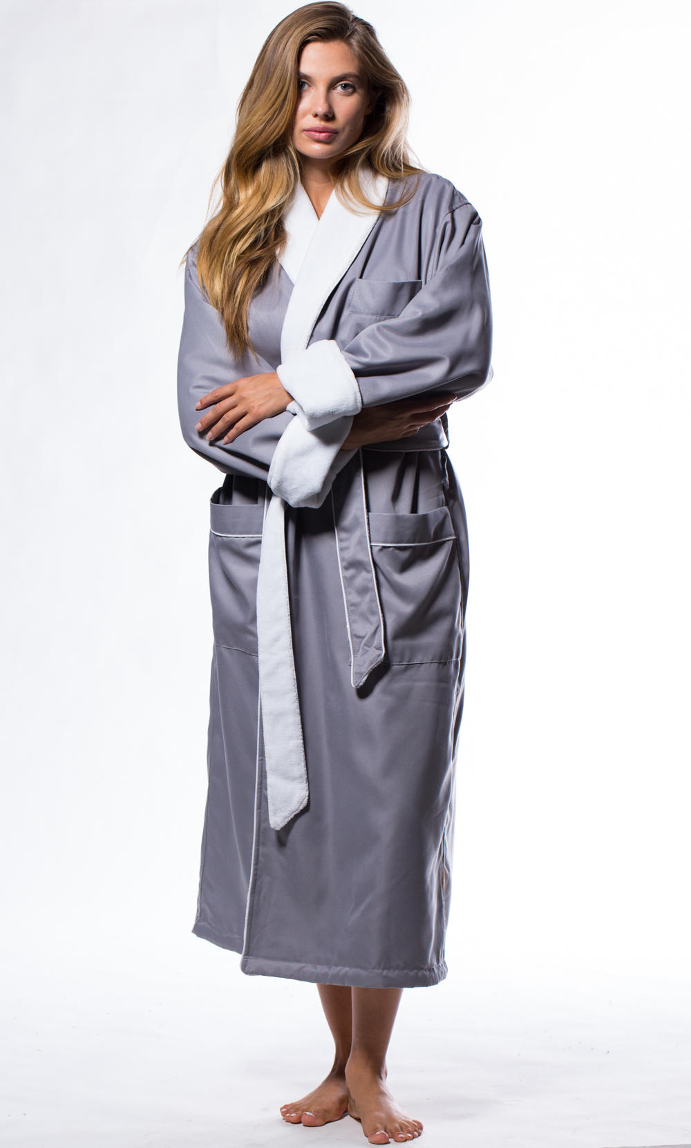 Luxury Microfiber Plush Lined Robe Gray-Robemart.com