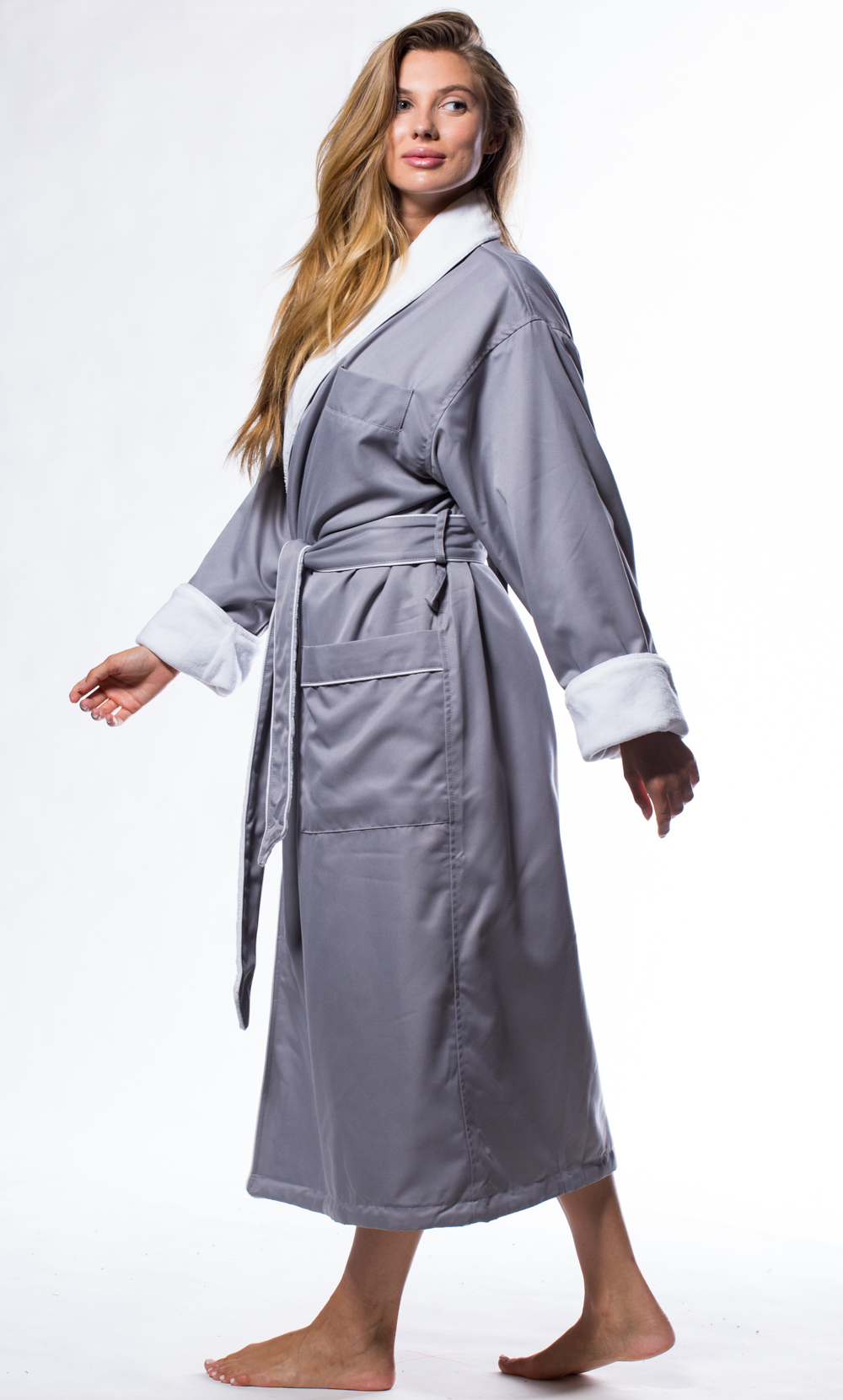 Luxury Microfiber Plush Lined Robe Gray-Robemart.com