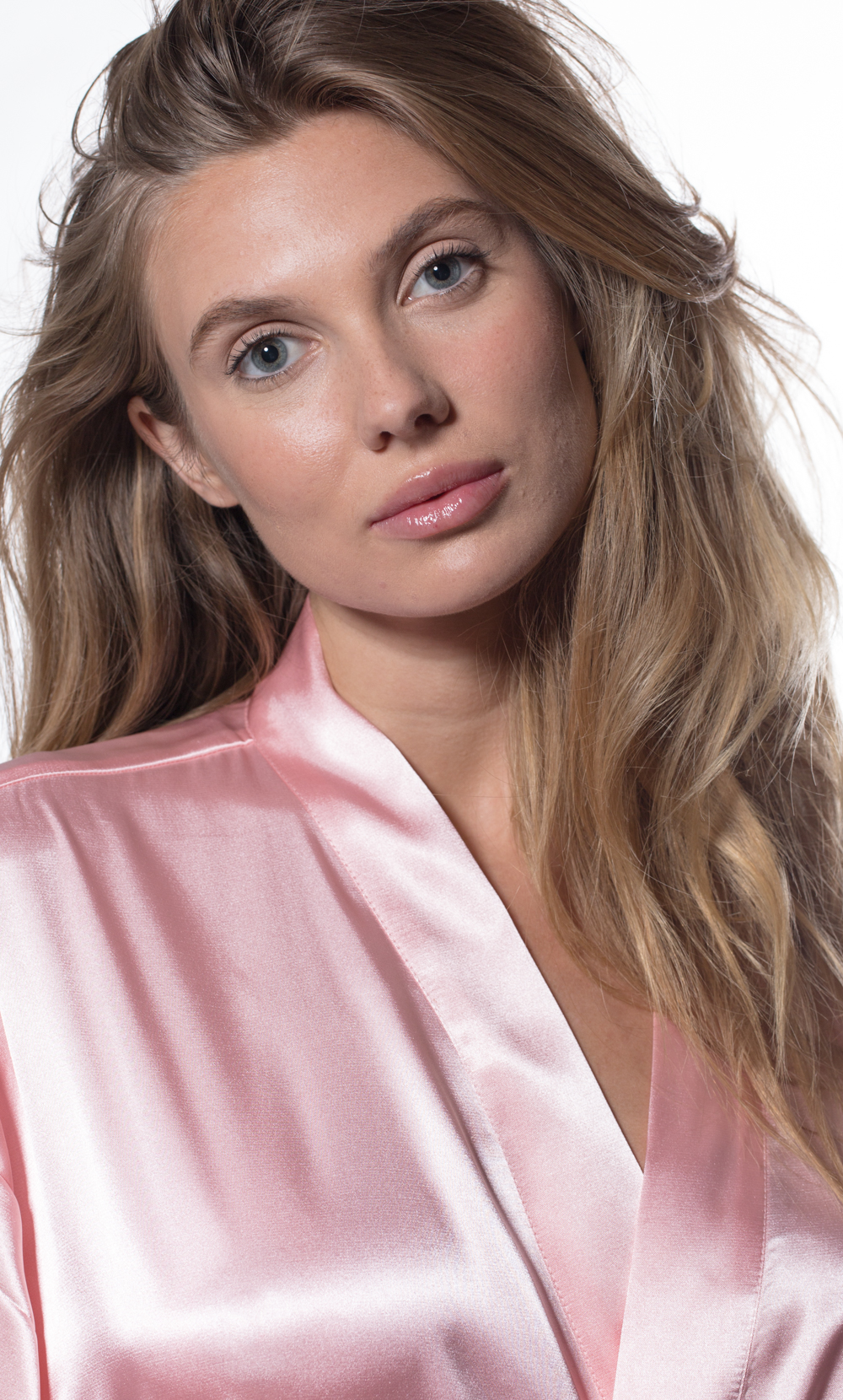 Pink Satin Kimono Short Robe-Robemart.com