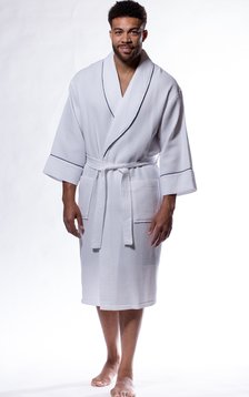Waffle Shawl Long Robe Square Pattern White-Robemart.com