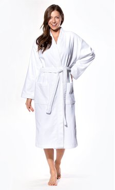 100% Turkish Cotton White Terry / Velour Kimono Bathrobe-Robemart.com