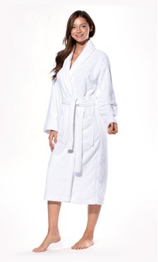 100% Turkish Cotton White Shawl Terry Bathrobe-Robemart.com