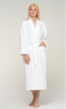 100% Turkish Cotton White Waffle With Velour Shawl Robe-Robemart.com