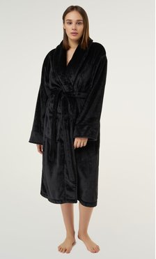 Black Super Soft Tahoe Microfleece Shawl Collar Robe-Robemart.com