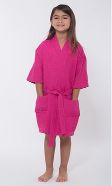 Fuchsia Waffle Kimono Kid's Robe-Robemart.com