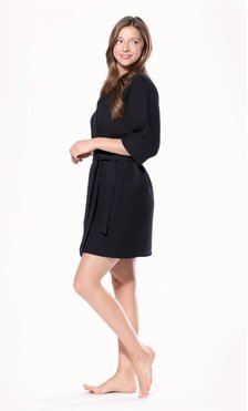 Waffle Kimono Black Short Robe Square Pattern-Robemart.com